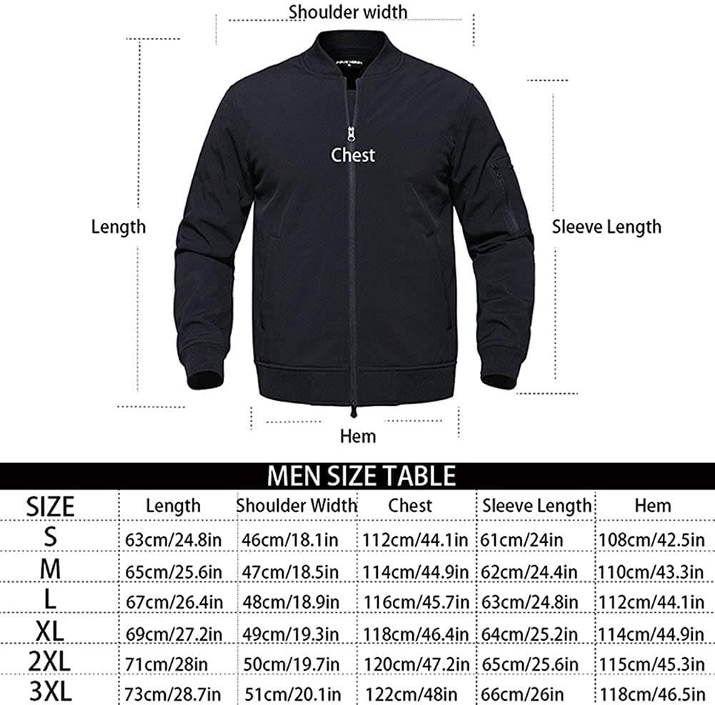 Men's Warm Full Zip Long Sleeve Bomber Flight Jacket